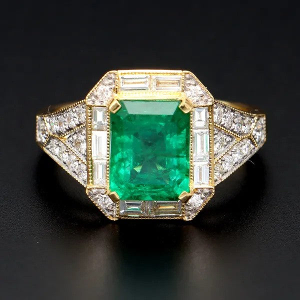 Emerald and Diamond Ring | 3.10ct Emerald | 18ct Gold | Size O
