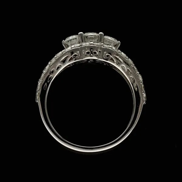 18K White Gold Diamond Cluster Ring | Trilogy Centre | Size N