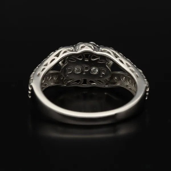 18K White Gold Diamond Cluster Ring | Trilogy Centre | Size N