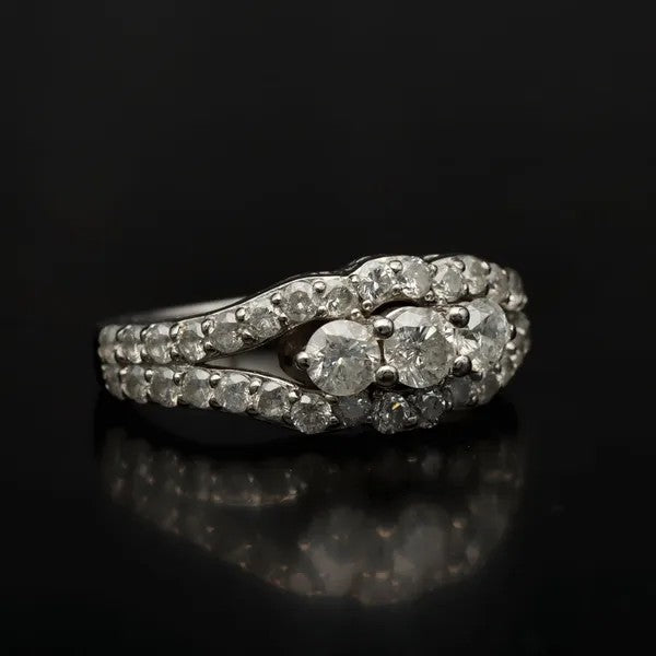 18K White Gold Diamond Cluster Ring | Trilogy Centre | Size N