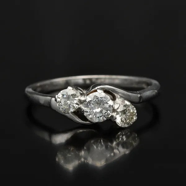 White Gold Diamond Ring | Three Stone Twist | Size K½