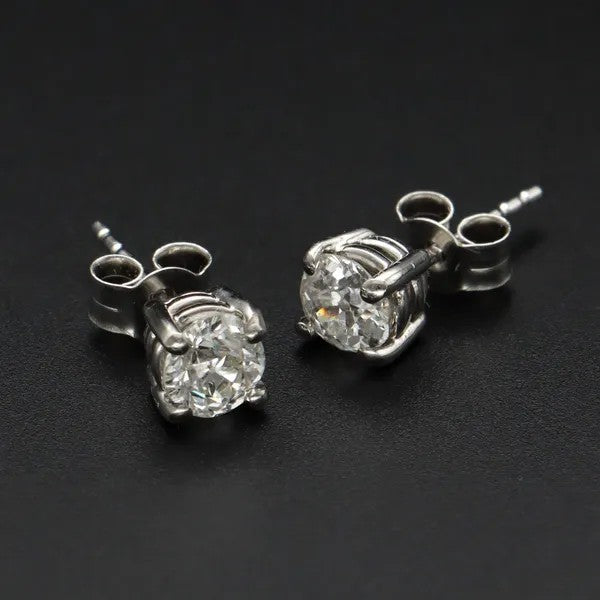 Old Cut Diamond Solitaire Stud Earrings | 1.00ct Total | Platinum