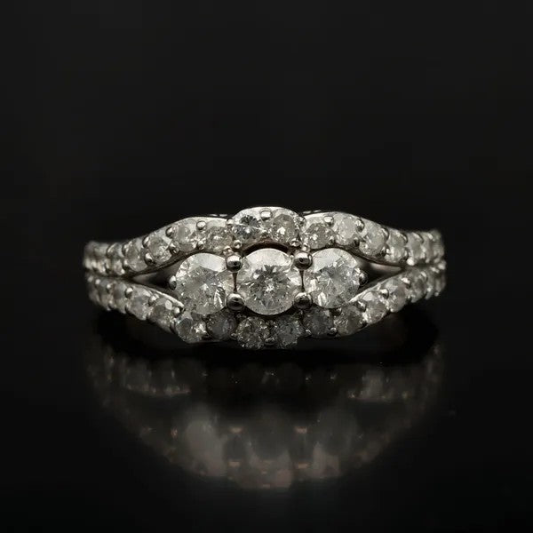 18K White Gold Diamond Cluster Ring | Trilogy Centre | Size N