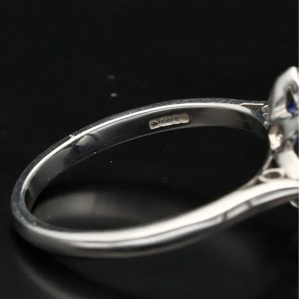 Vintage Style Sapphire and Diamond Ring | 18ct White Gold | Size N