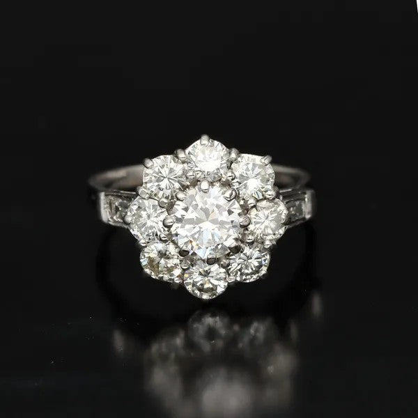 White Gold Diamond Cluster Ring | 2.8ct Total | H VS2/SI1 | Size P½