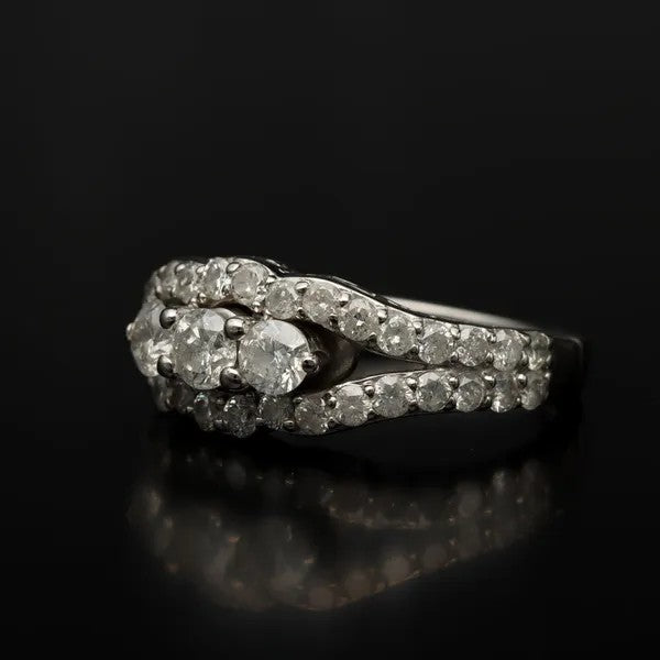 18K White Gold Diamond Cluster Ring | Trilogy Centre | Size N
