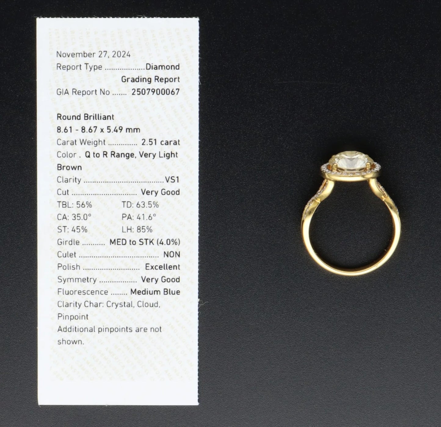18ct Yellow Gold Diamond Solitaire Ring (halo) | 2.51ct | GIA Certified | Size L