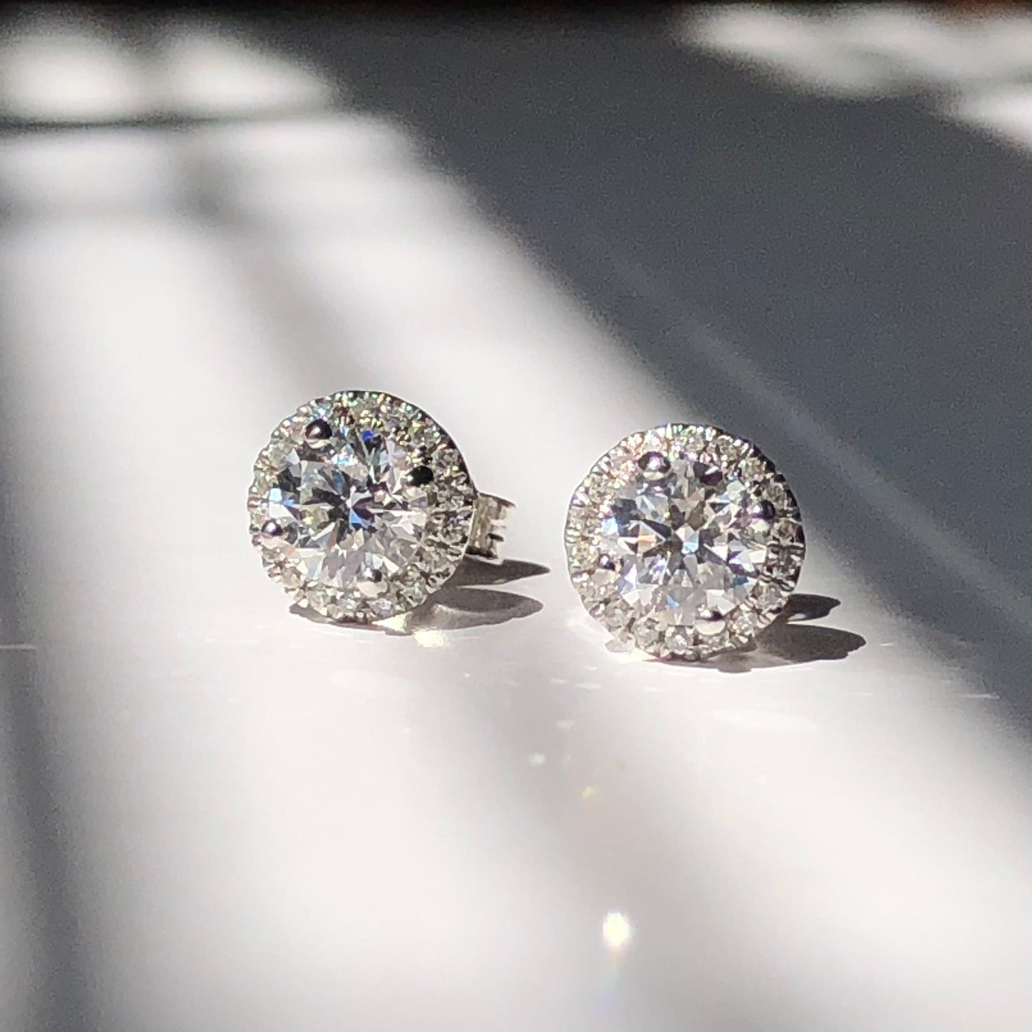 Diamond Ear Stud Round Brilliant Cut Earrings In A Halo Setting Total Weight 1.25ct Total Weight F Colour VS2 Clarity