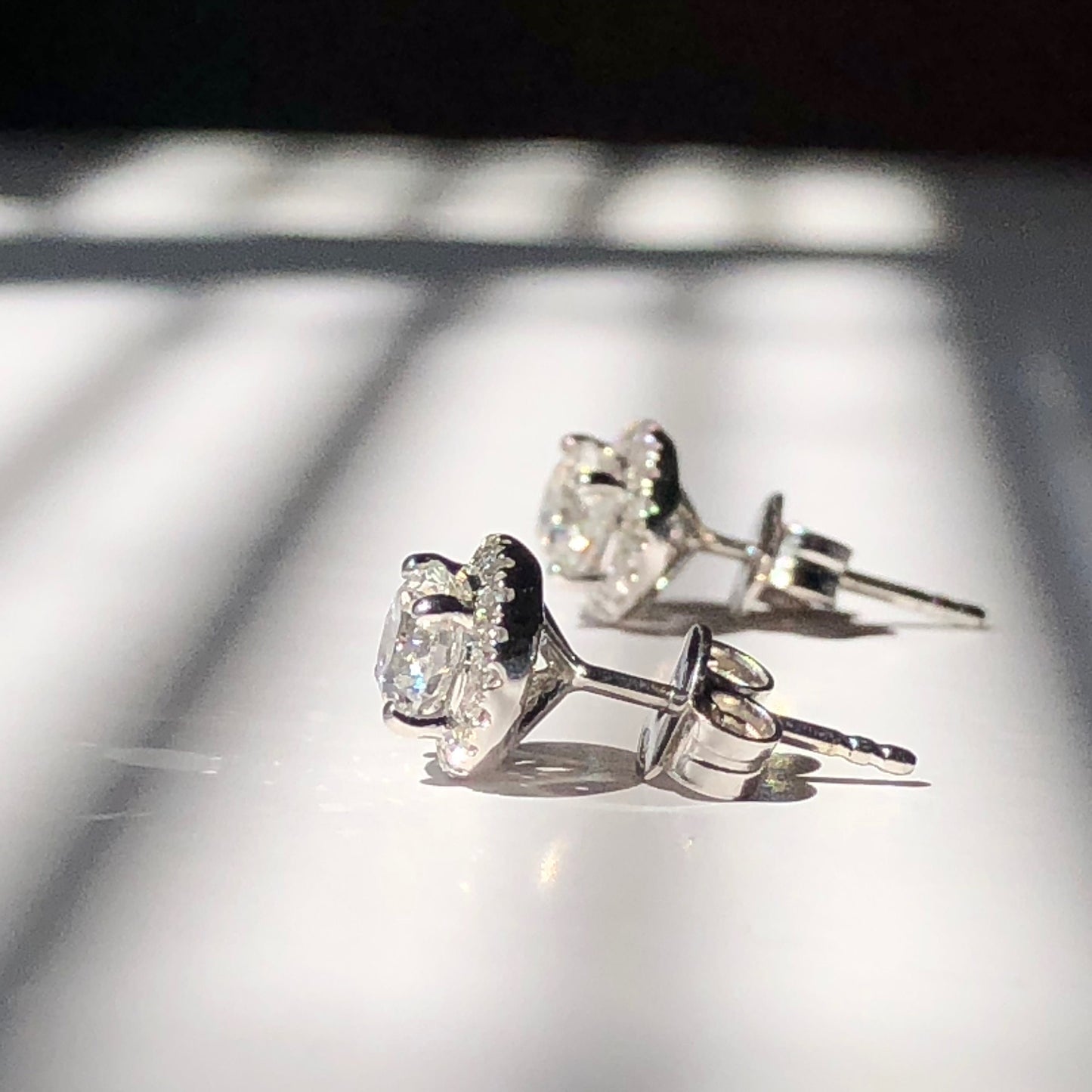 Diamond Ear Stud Round Brilliant Cut Earrings In A Halo Setting Total Weight 1.25ct Total Weight F Colour VS2 Clarity