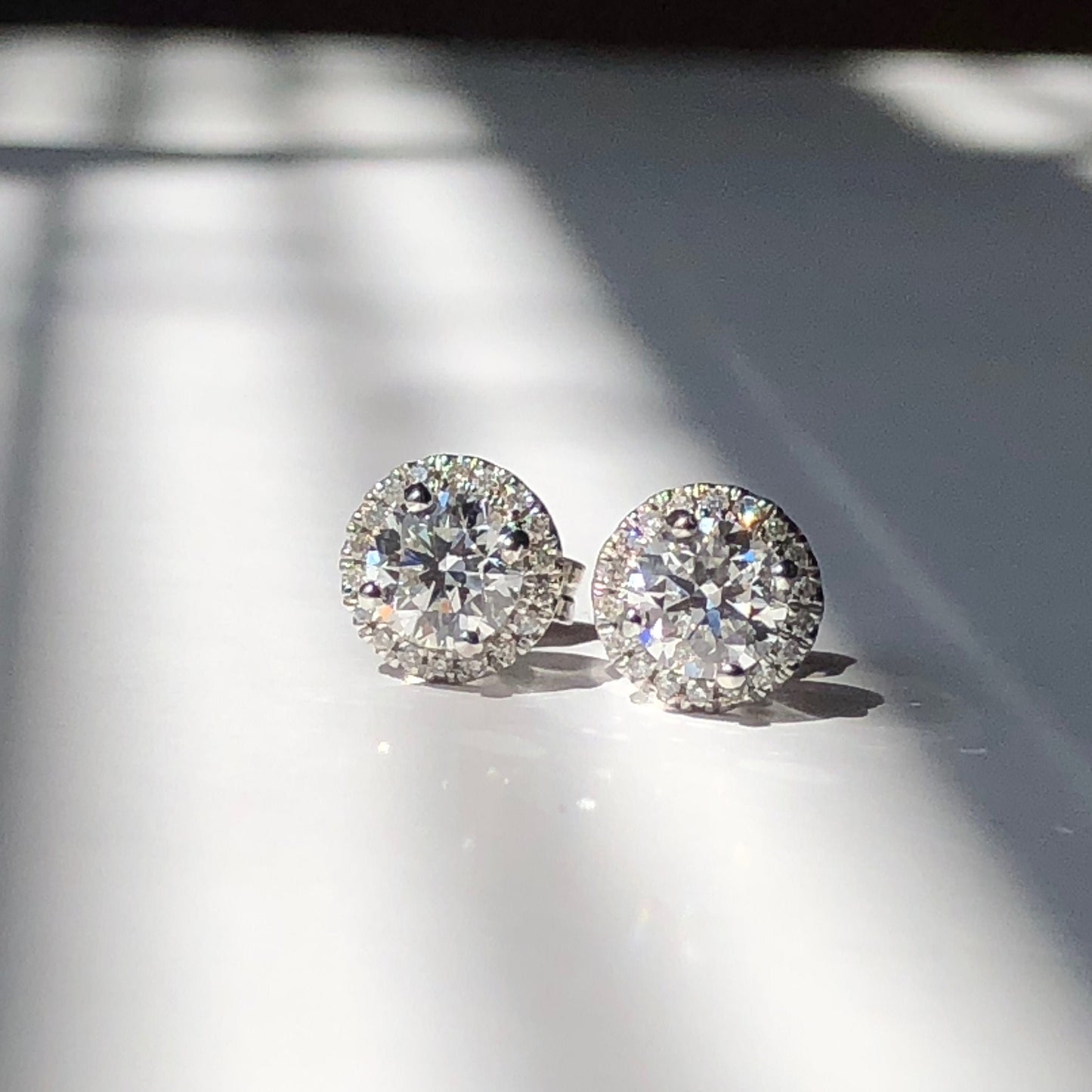 Diamond Ear Stud Round Brilliant Cut Earrings In A Halo Setting Total Weight 1.25ct Total Weight F Colour VS2 Clarity