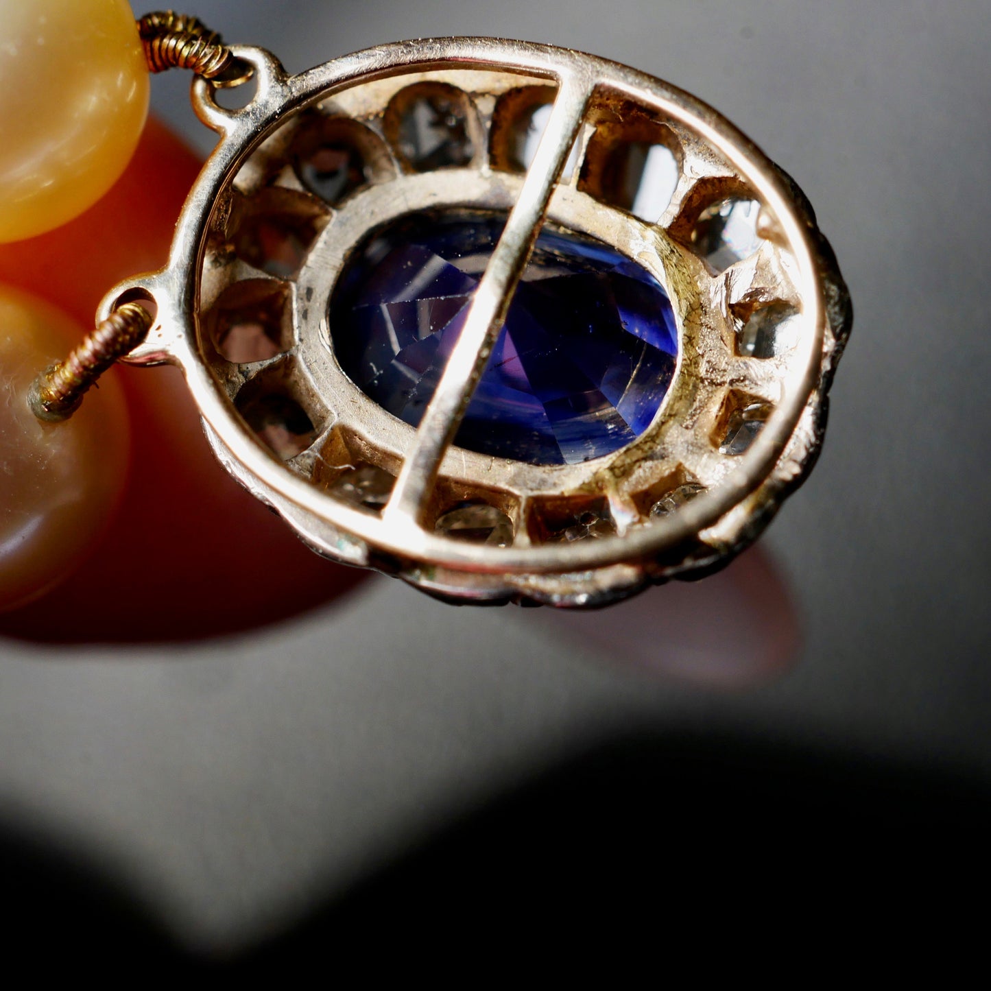A Graduated Cultured Pearl Double String Necklace With Rose White Diamond & Ceylon Unheated Sapphire Clasp