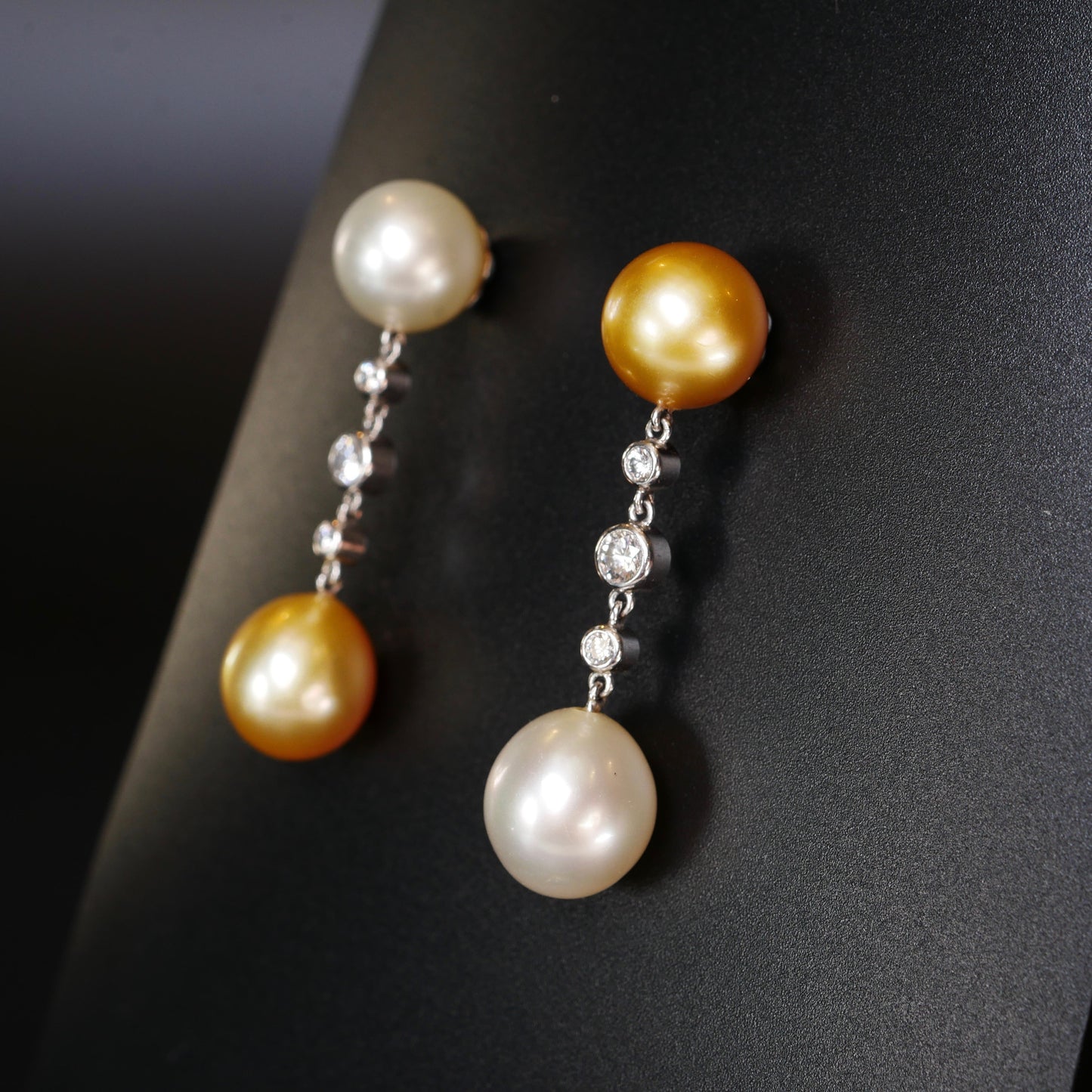Golden South Sea Pearl and Diamond Earrings