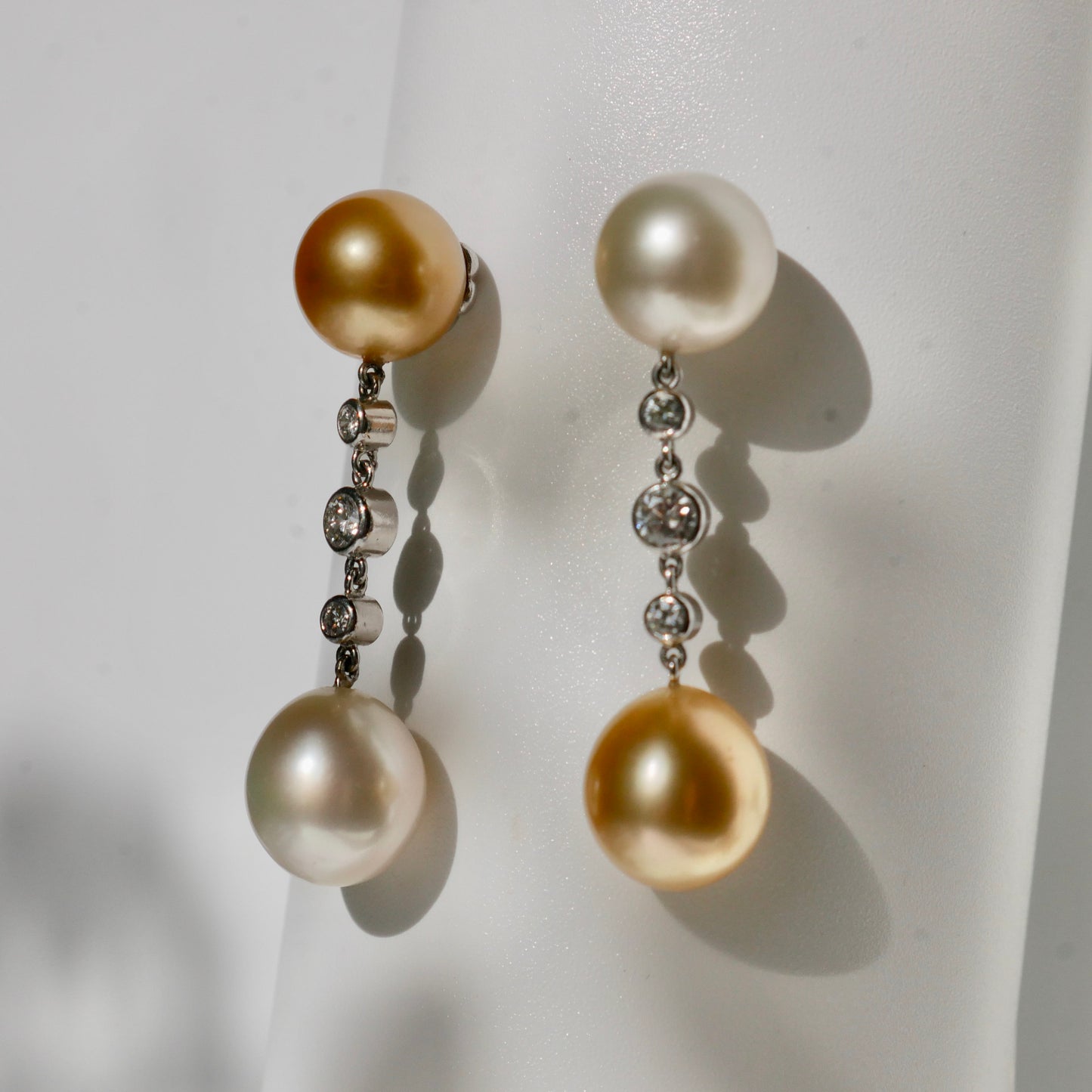 Golden South Sea Pearl and Diamond Earrings