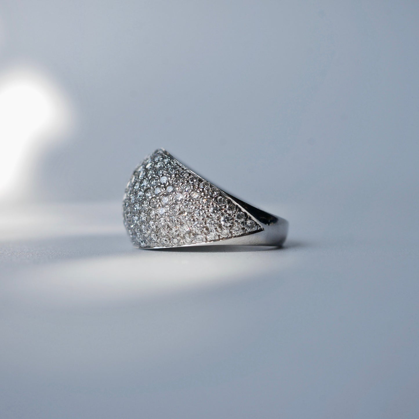 18k White Gold Bombe Dome Round Brilliant Pave Dress Ring By Geoffrey Rowlandson 3.00cts