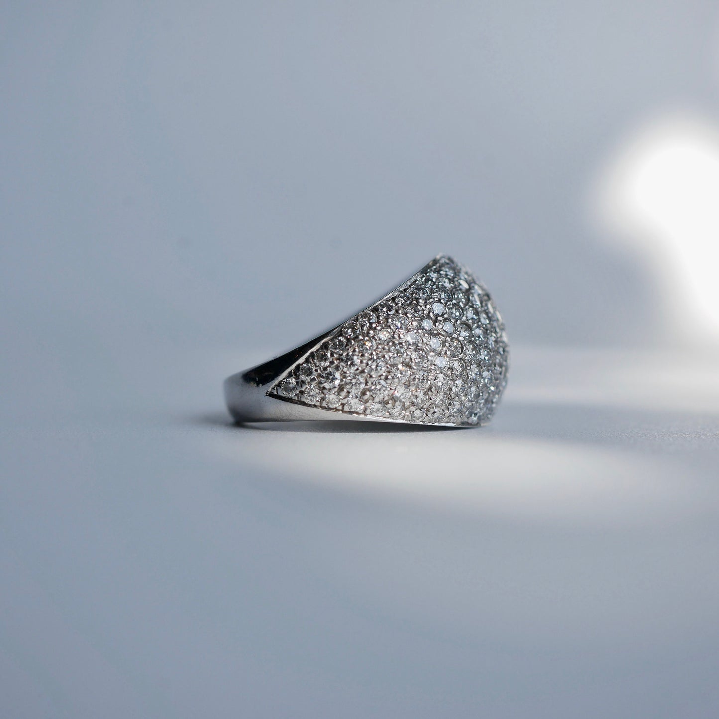 18k White Gold Bombe Dome Round Brilliant Pave Dress Ring By Geoffrey Rowlandson 3.00cts