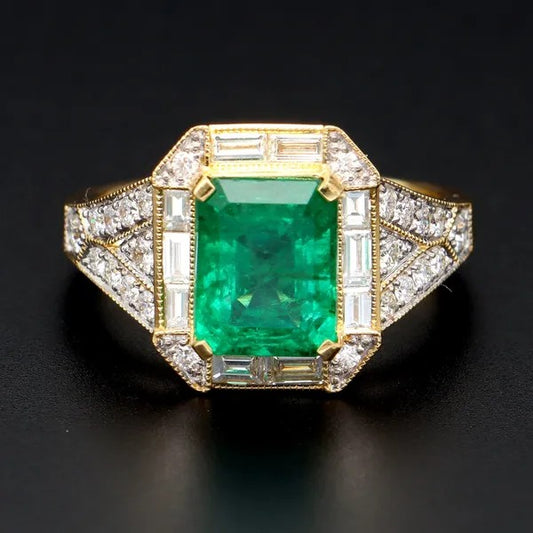 Emerald and Diamond Ring | 3.10ct Emerald | 18ct Gold | Size O