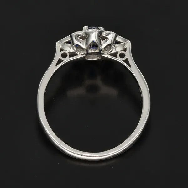 Vintage Style Sapphire and Diamond Ring | 18ct White Gold | Size N