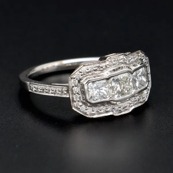 Vintage Style Cluster Ring | 1.20ct | 18k White Gold | Size M