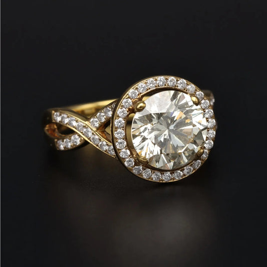 18ct Yellow Gold Diamond Solitaire Ring (halo) | 2.51ct | GIA Certified | Size L