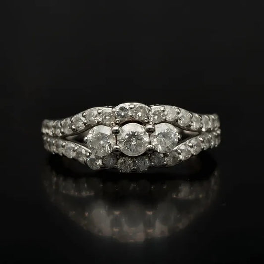 18K White Gold Diamond Cluster Ring | Trilogy Centre | Size N
