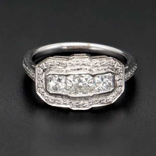 Vintage Style Cluster Ring | 1.20ct | 18k White Gold | Size M