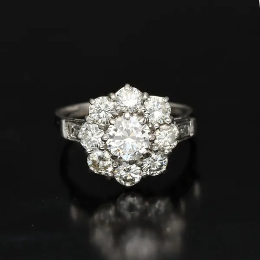 White Gold Diamond Cluster Ring | 2.8ct Total | H VS2/SI1 | Size P½