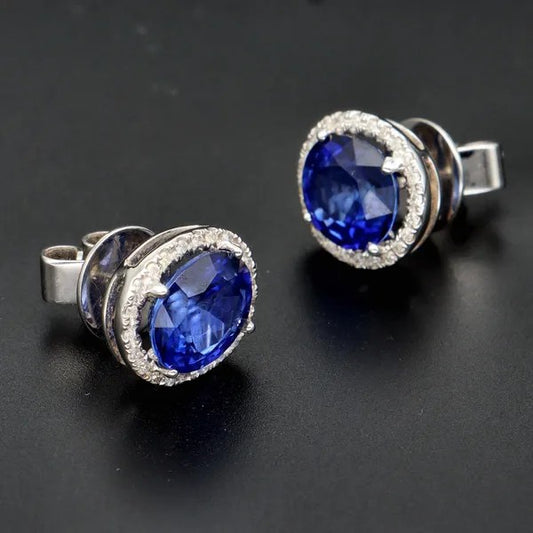 Sapphire and Diamond Earrings | 2.19ct & 2.51ct Oval Sapphires | 18k Gold
