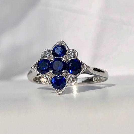 Vintage Style Sapphire and Diamond Ring, Vintage Style Engagement , Sapphire Ring, Diamond Ring, Birthstone Ring
