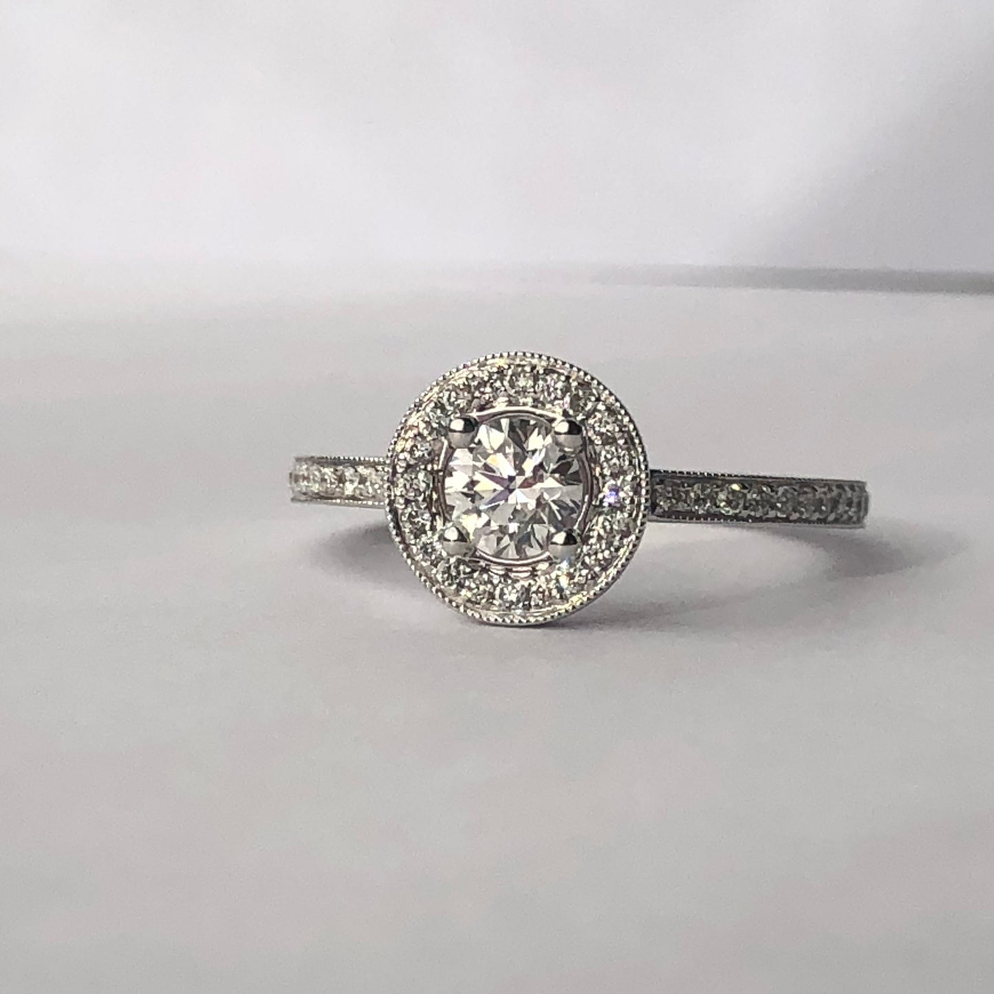 White Diamond Halo Engagement Ring, 18k white gold, G Colour Diamond Video Available Engagement promise ring