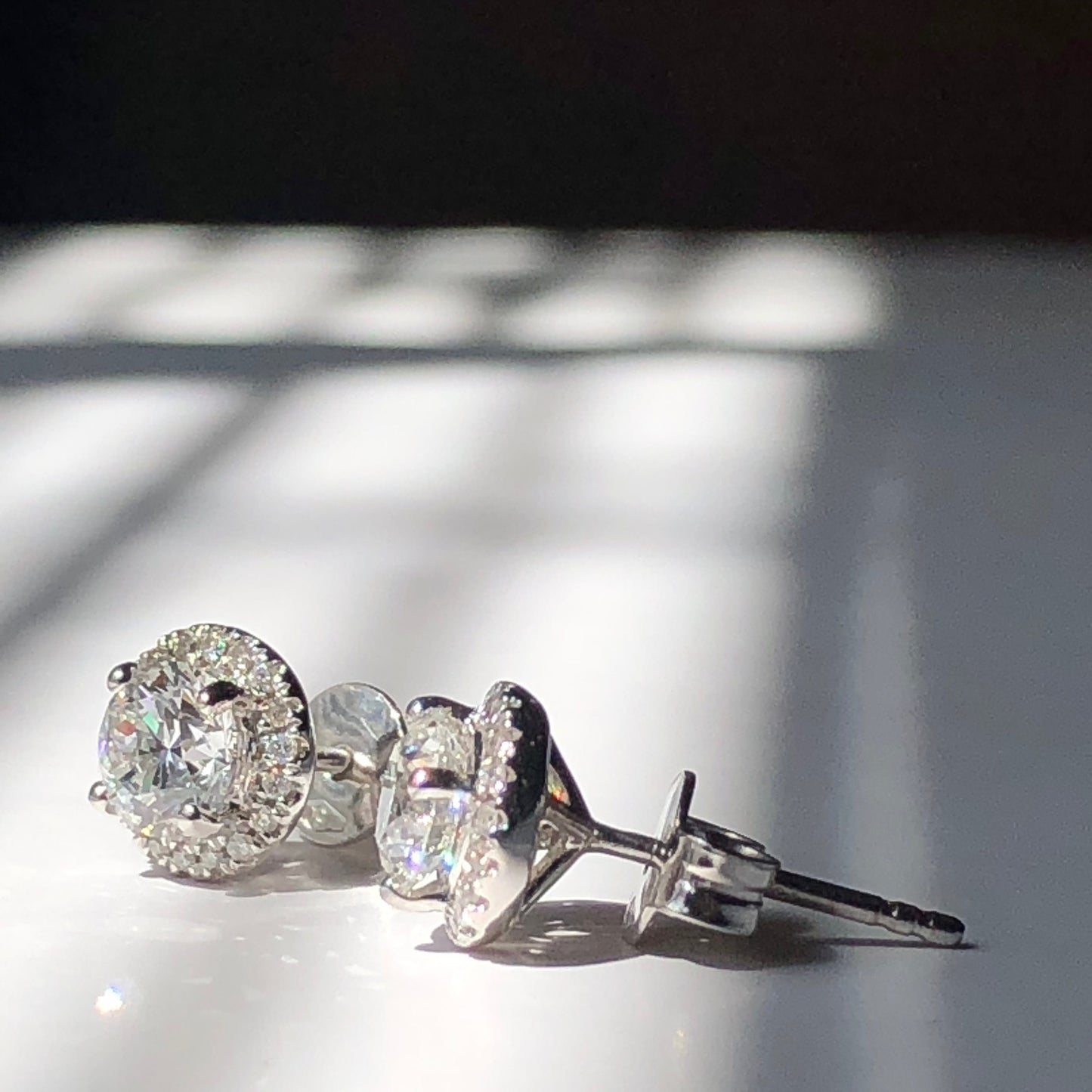 Diamond Ear Stud Round Brilliant Cut Earrings In A Halo Setting Total Weight 1.25ct Total Weight F Colour VS2 Clarity
