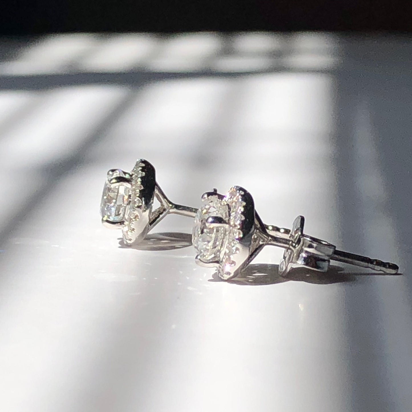 Diamond Ear Stud Round Brilliant Cut Earrings In A Halo Setting Total Weight 1.25ct Total Weight F Colour VS2 Clarity