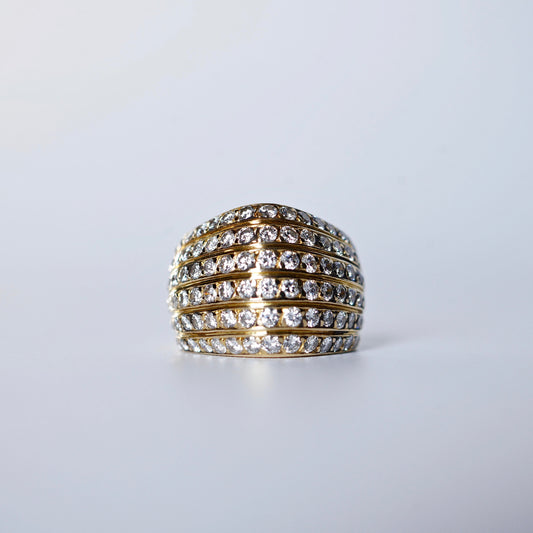 David Morris 1960's 18k Yellow Gold & White Round Brilliant Cut Diamond Bombe Ring