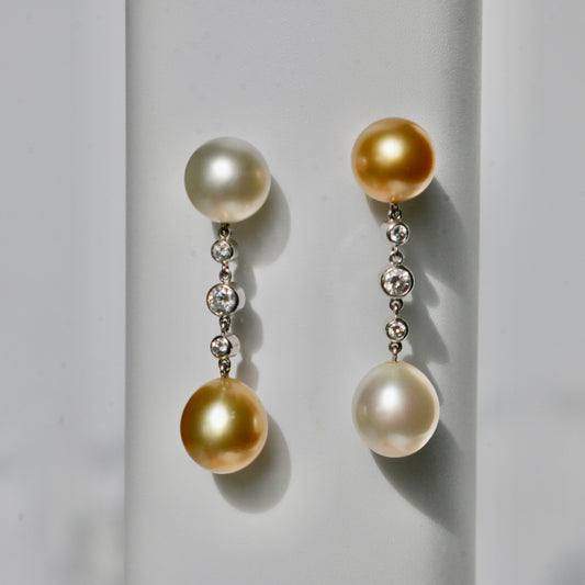 Golden South Sea Pearl and Diamond Earrings