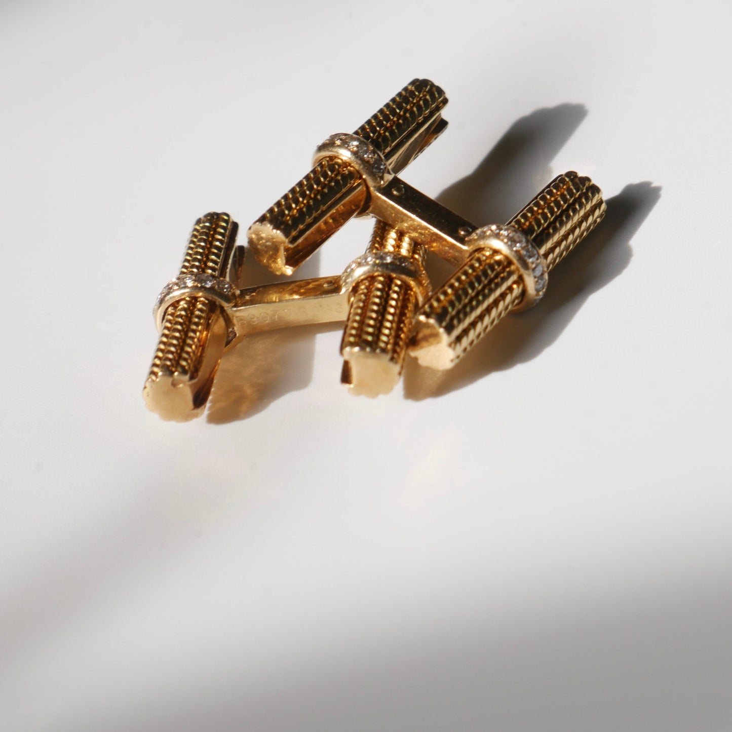 Van Cleef and Arpels Baton Cufflink Set 18k Yellow Gold & Diamonds with 6 Interchangable Baton Sets - Crystal, Tigers Eye, Gold,