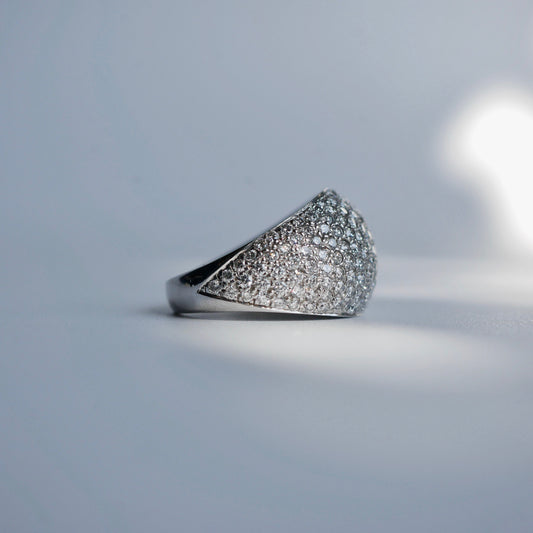 18k White Gold Bombe Dome Round Brilliant Pave Dress Ring By Geoffrey Rowlandson 3.00cts