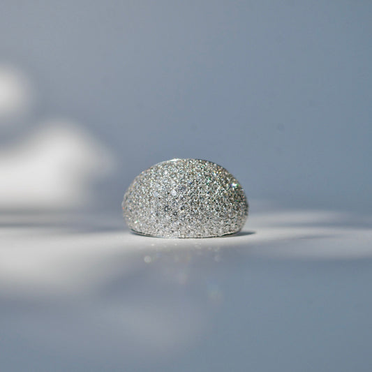 18k White Gold Bombe Dome Round Brilliant Pave Dress Ring By Geoffrey Rowlandson 3.00cts