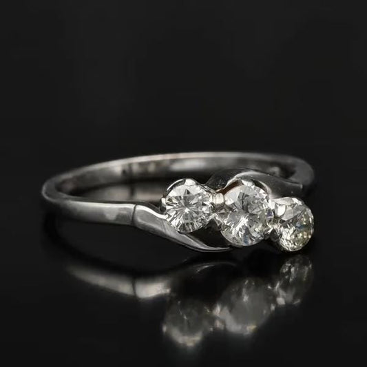 White Gold Three-Stone Diamond Ring - Twist Setting - Size K1/2